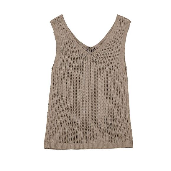 Azura Exchange  Hollowed Knit V Neck Tank Top - Picture 8 of 8